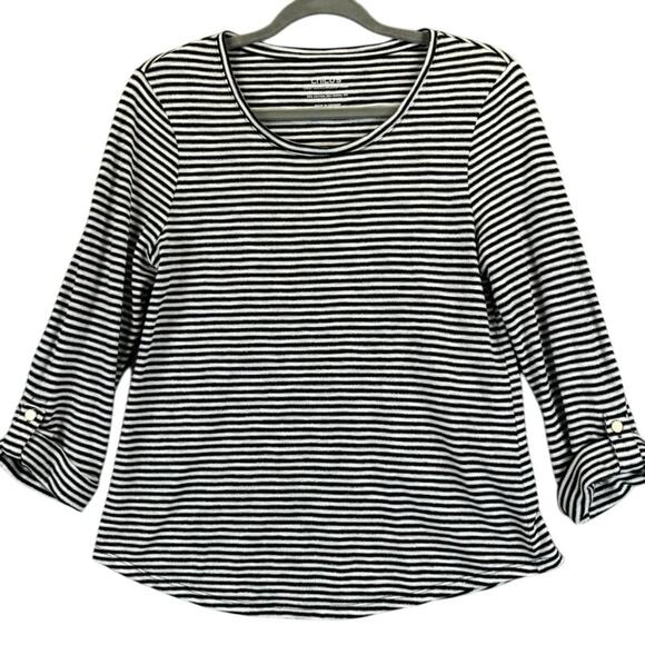 CHICOS Ultimate Tee Small Beachy Nautical Lightweight Open Knit Roll Tab Modal - Picture 1 of 9